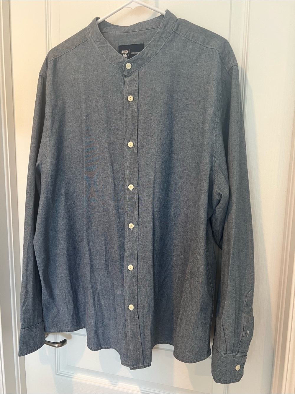 Route 66 Men's Band-Collar Button-Down Shirt - Gray Blue